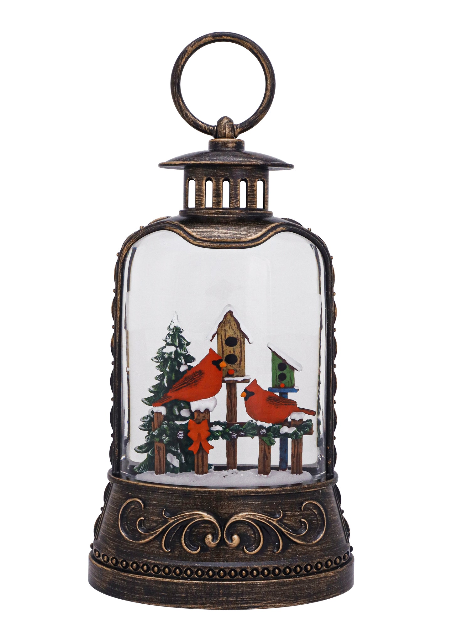 Light Gray Christmas 9.625" Cardinal Birdhouse Glitter Lantern