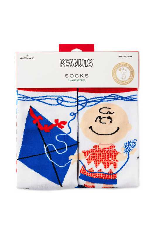 Midnight Blue Peanuts® Charlie Brown With Kite Novelty Crew Socks