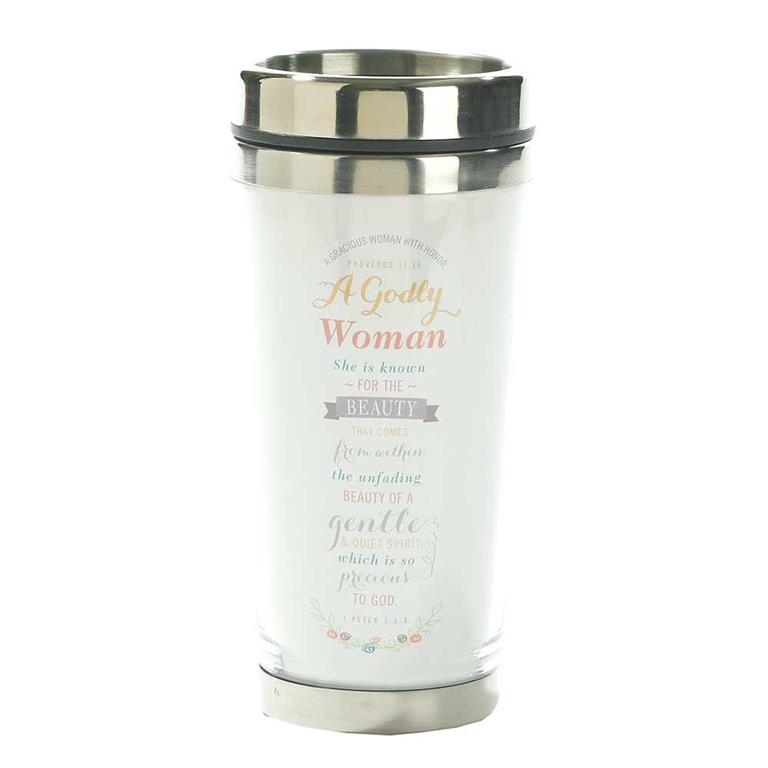 Light Gray TRAVEL MUG GODLY WOMAN PROV.11:16 16 OZ