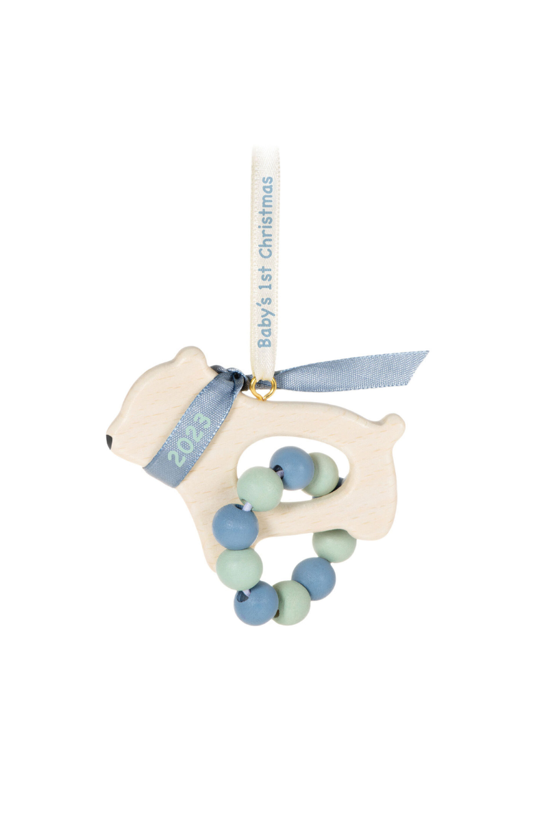 Light Gray 2023 Ornament - Baby Boy's First Christmas Bear Ornament
