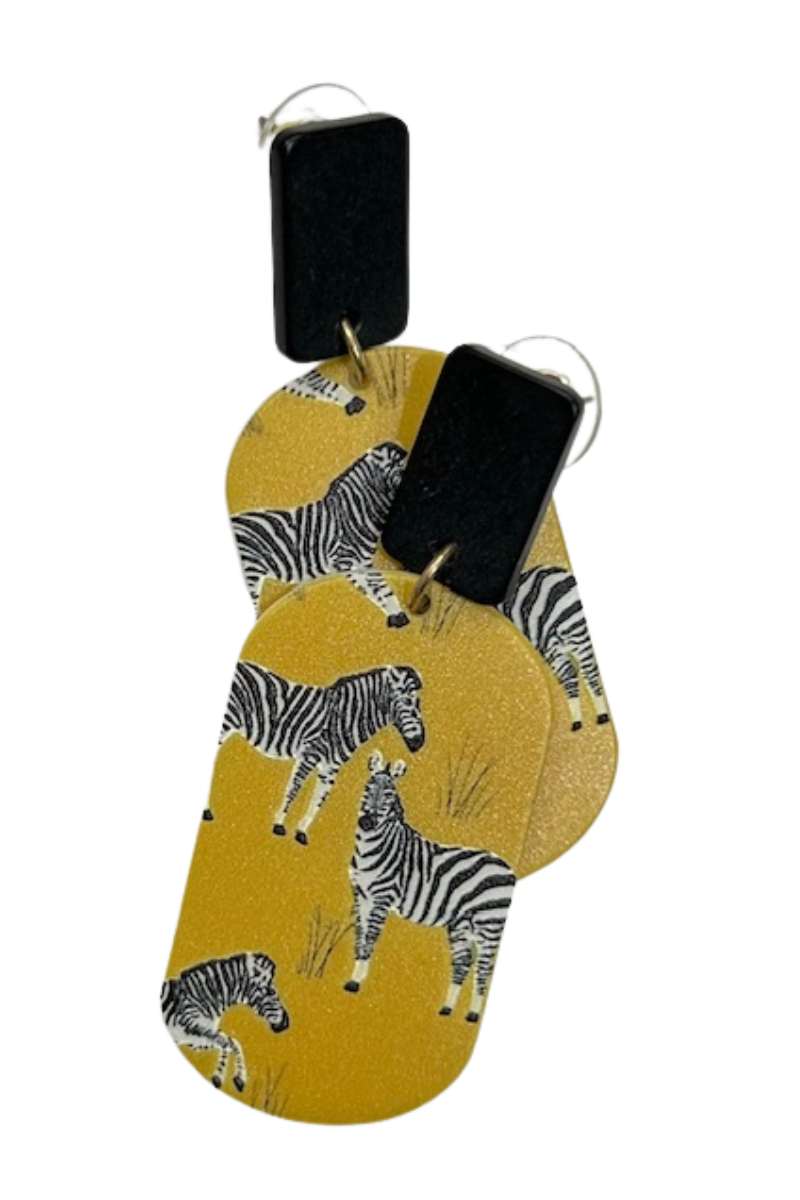 Dark Goldenrod Earrings-Light Gold and Black Zebra