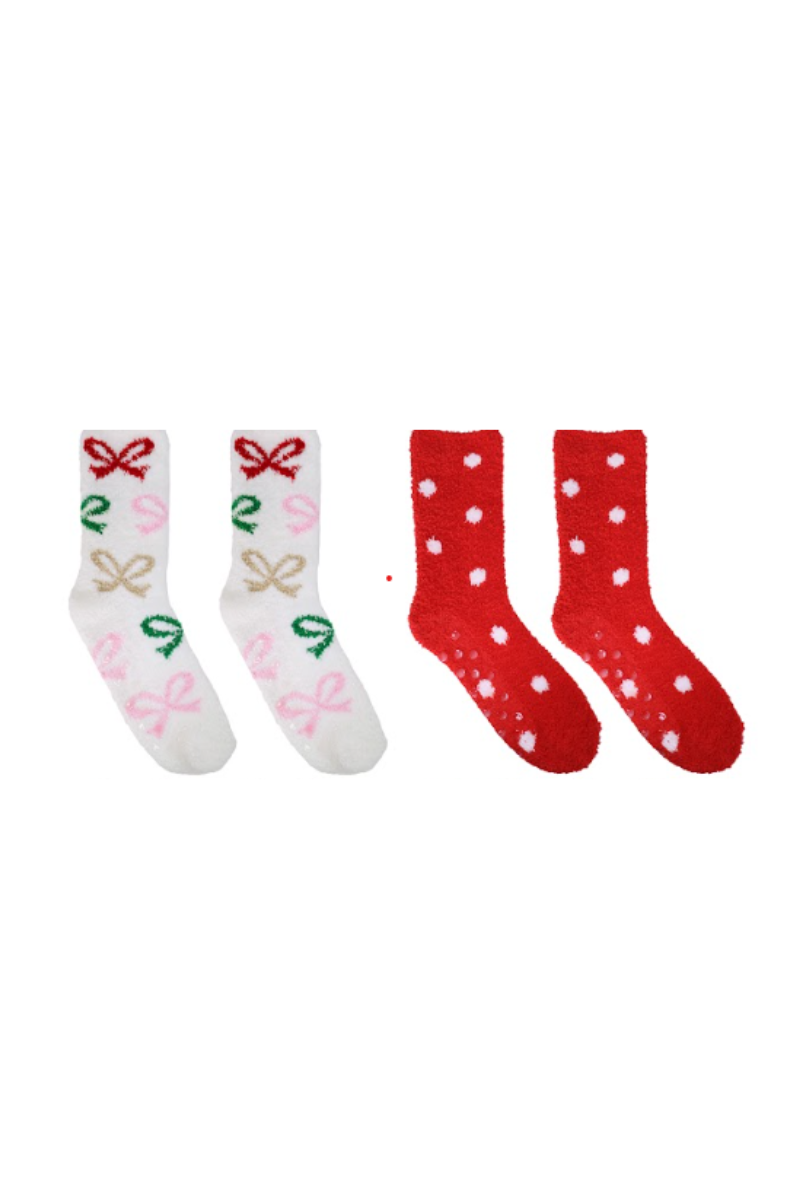 Firebrick Christmas Bow Therapeutic Spa Socks