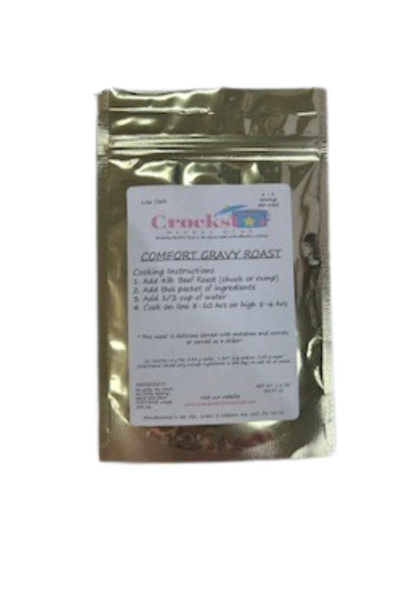 A gold packet of Crockstar cooking mix.