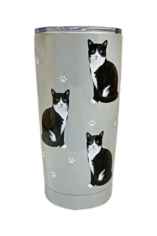Dark Gray Pets Tuxedo Cat Stainless Steel Tumbler, 20 oz.