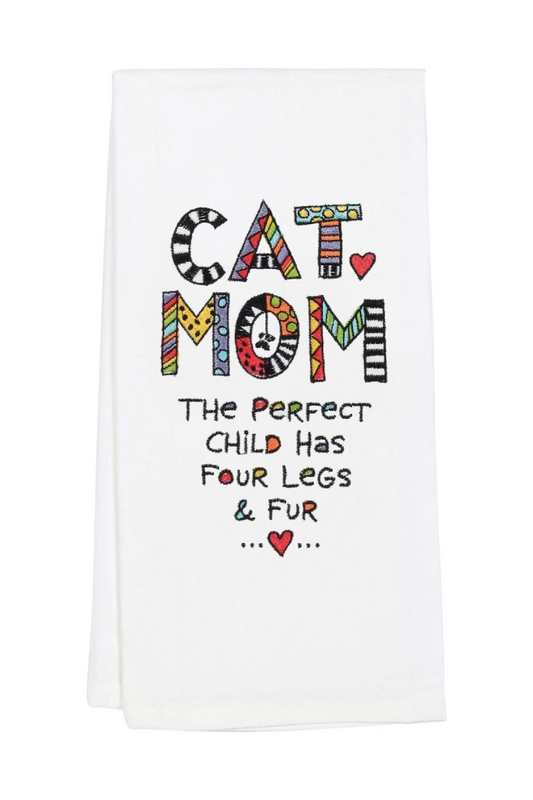 White Smoke Cat Mom Embroidered Dish Cloth Tea Towel