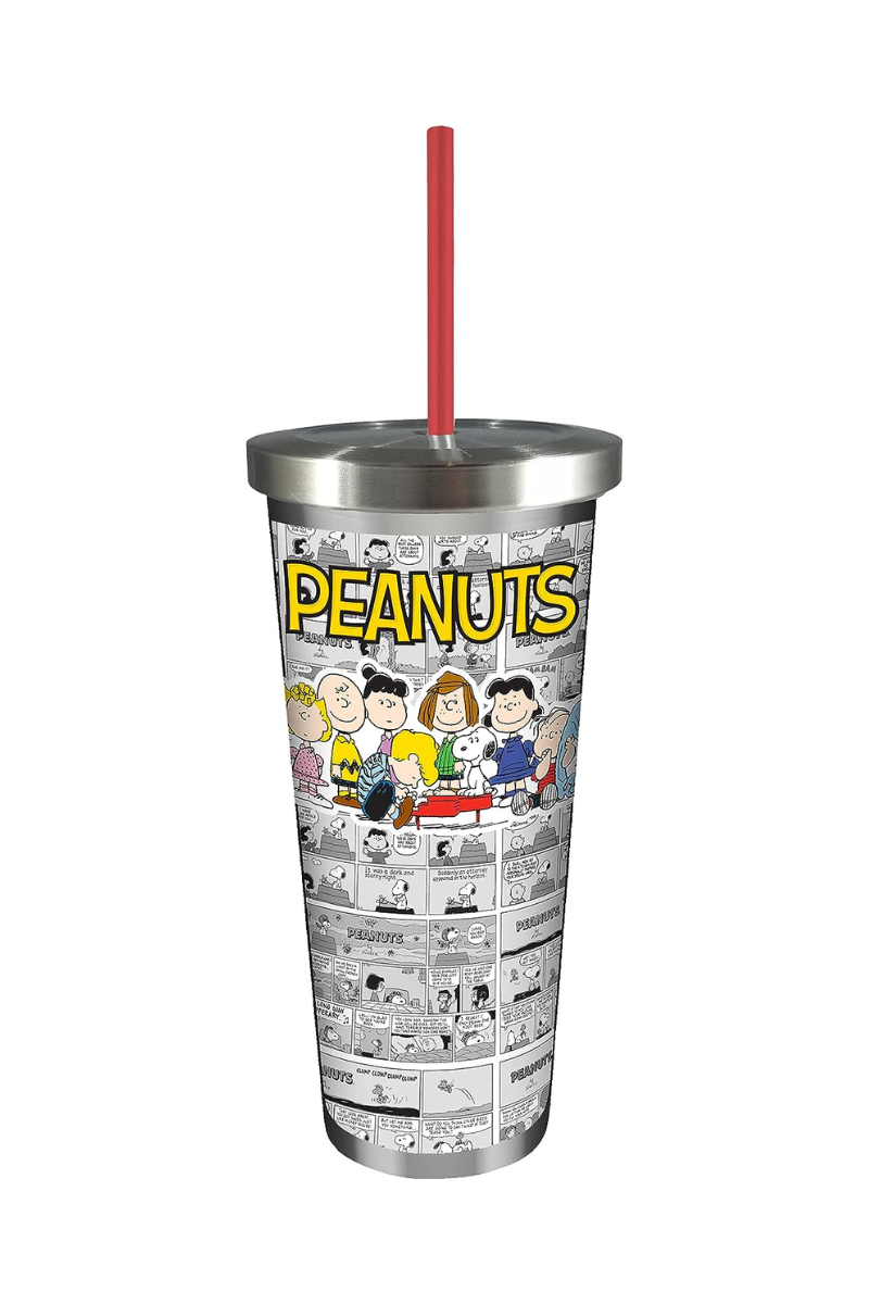 Gray Spoontiques - Twist Lock Lid with Color Coordinated Straw - Peanuts Stainless Cup