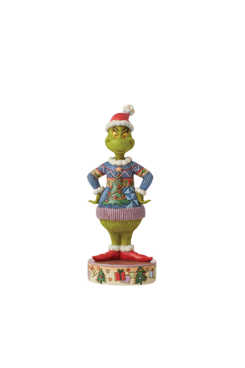 Dim Gray Jim Shore Grinch Wearing Ugly Sweater Christmas Figurine