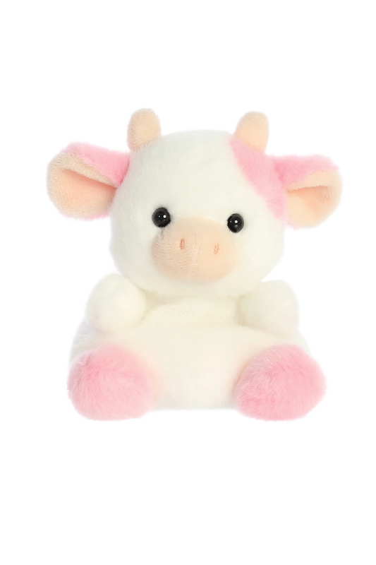 White and pink cow plush.