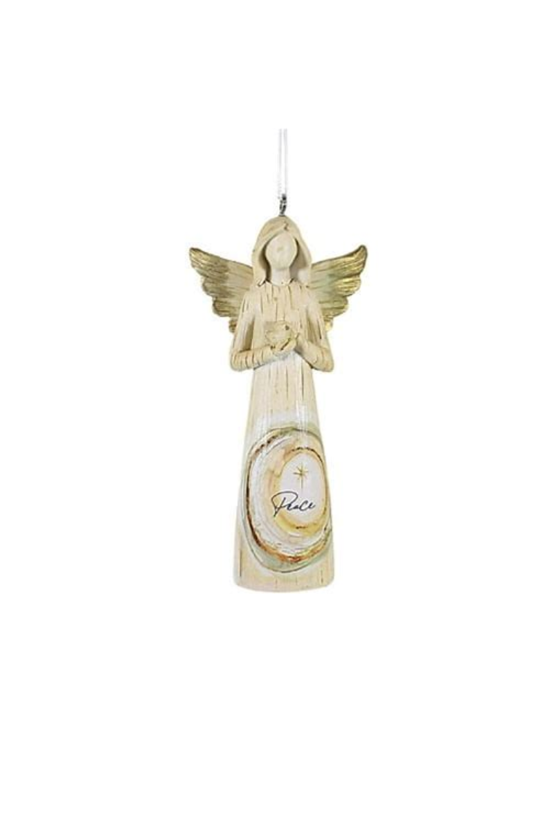 Light Gray Ganz Wood-Look Angel Ornament - 4.25 Inch, Polyresin