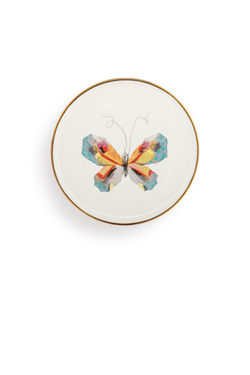 Beige Multi Butterfly Ceramic Hanging Salad Plate - 8in