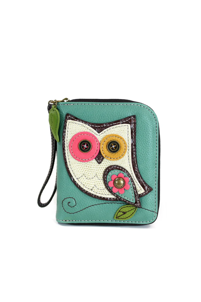 Cadet Blue Chala Zip Around Wallet - Owl II (Teal)