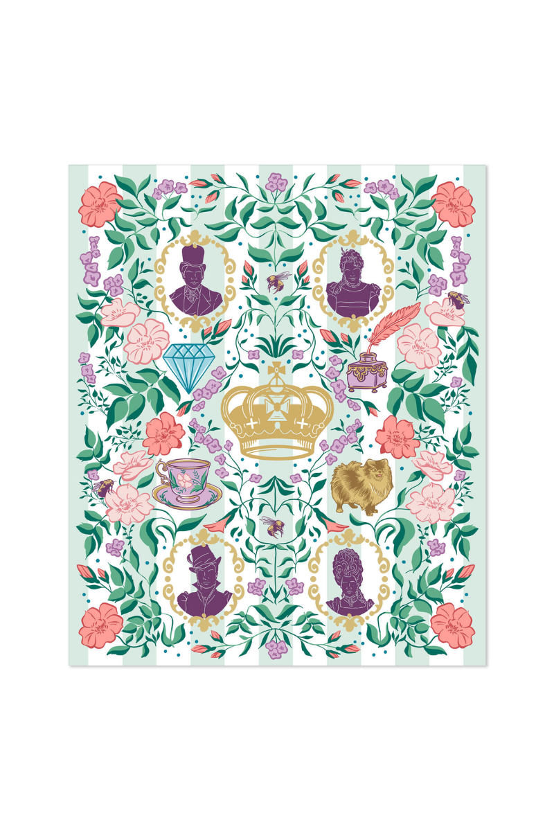 Light Gray Bridgerton Ton Silhouettes on Floral Blanket, 50x60