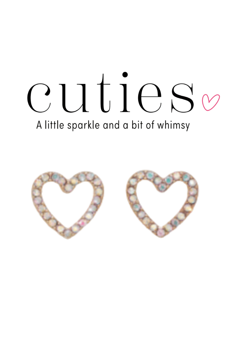 Gray Cuties Gold Crystal Heart Stud Earrings