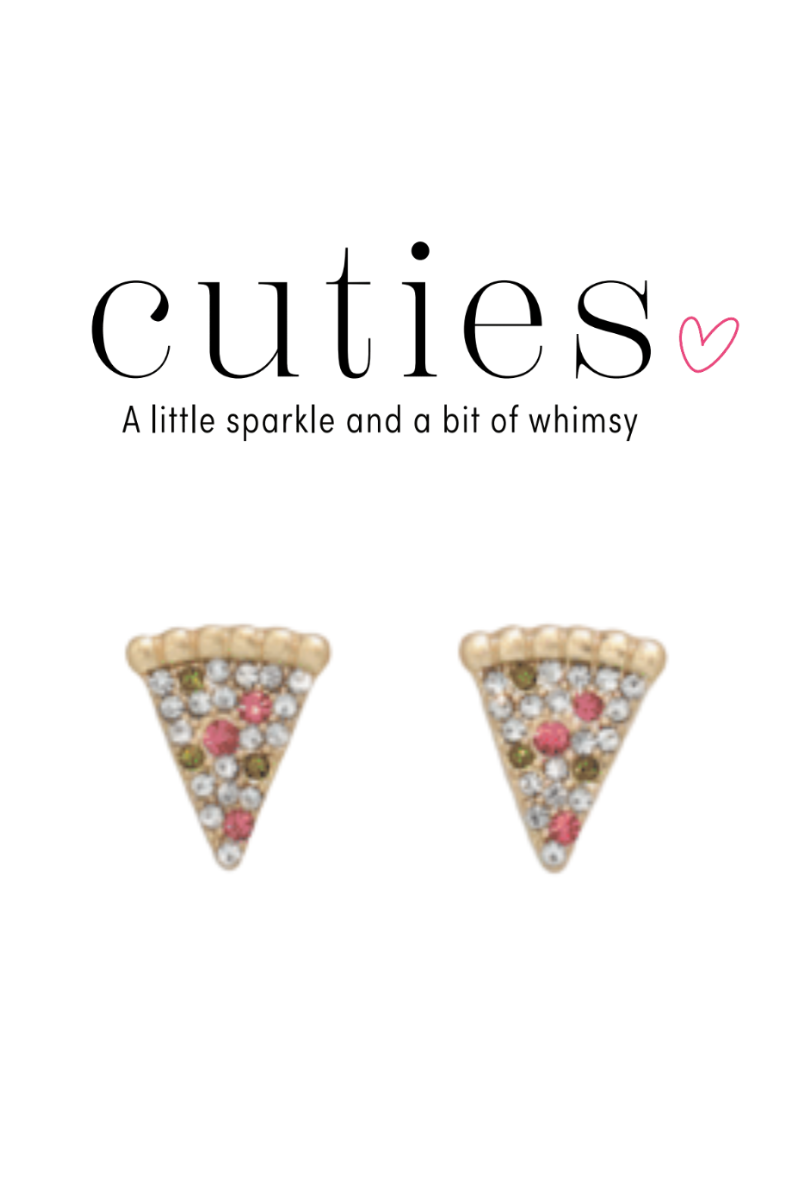 Rosy Brown Cuties Gold Fun Crystal Pizza Stud Earrings