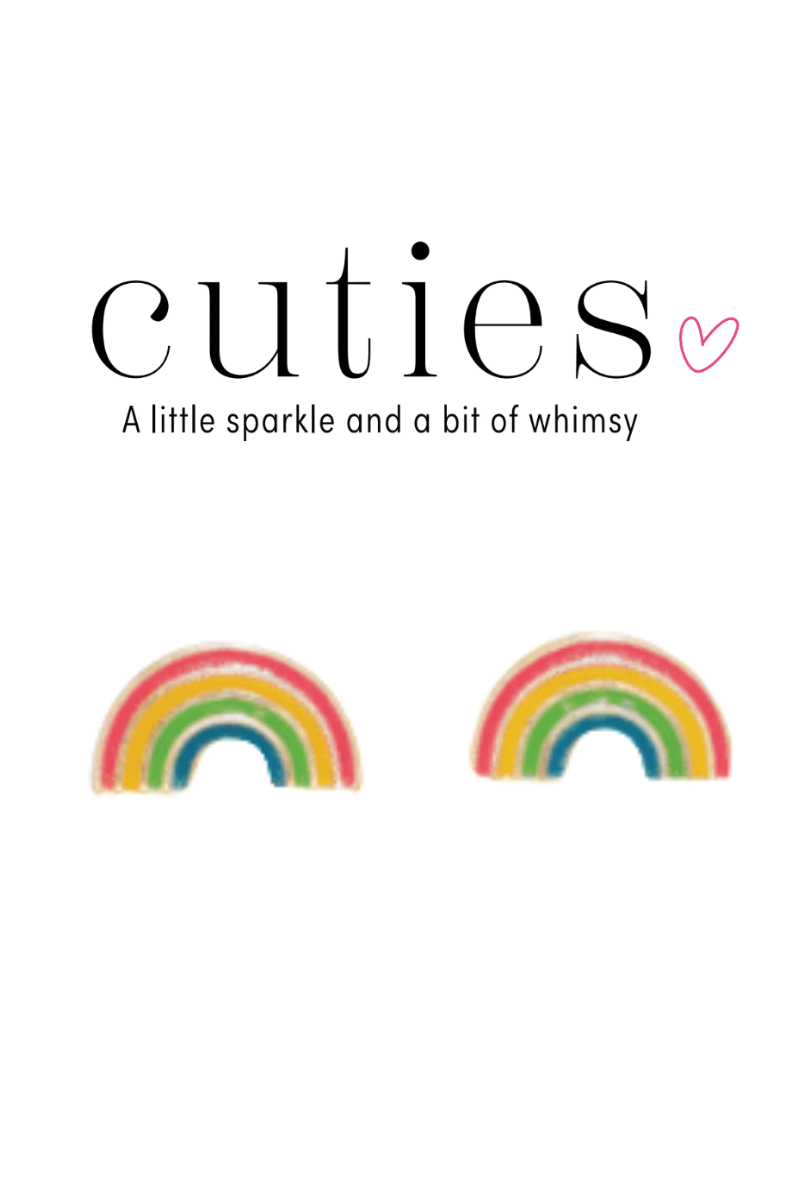 Tan Cuties Gold Enamel Rainbow Stud Earrings