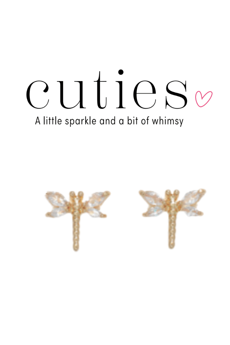 Light Gray Cuties Gold Crystal Dragonfly Stud Earrings