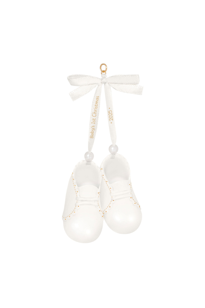 White Smoke 2025 Ornament - Baby's 1st Christmas Baby Booties 2025 Porcelain Ornament