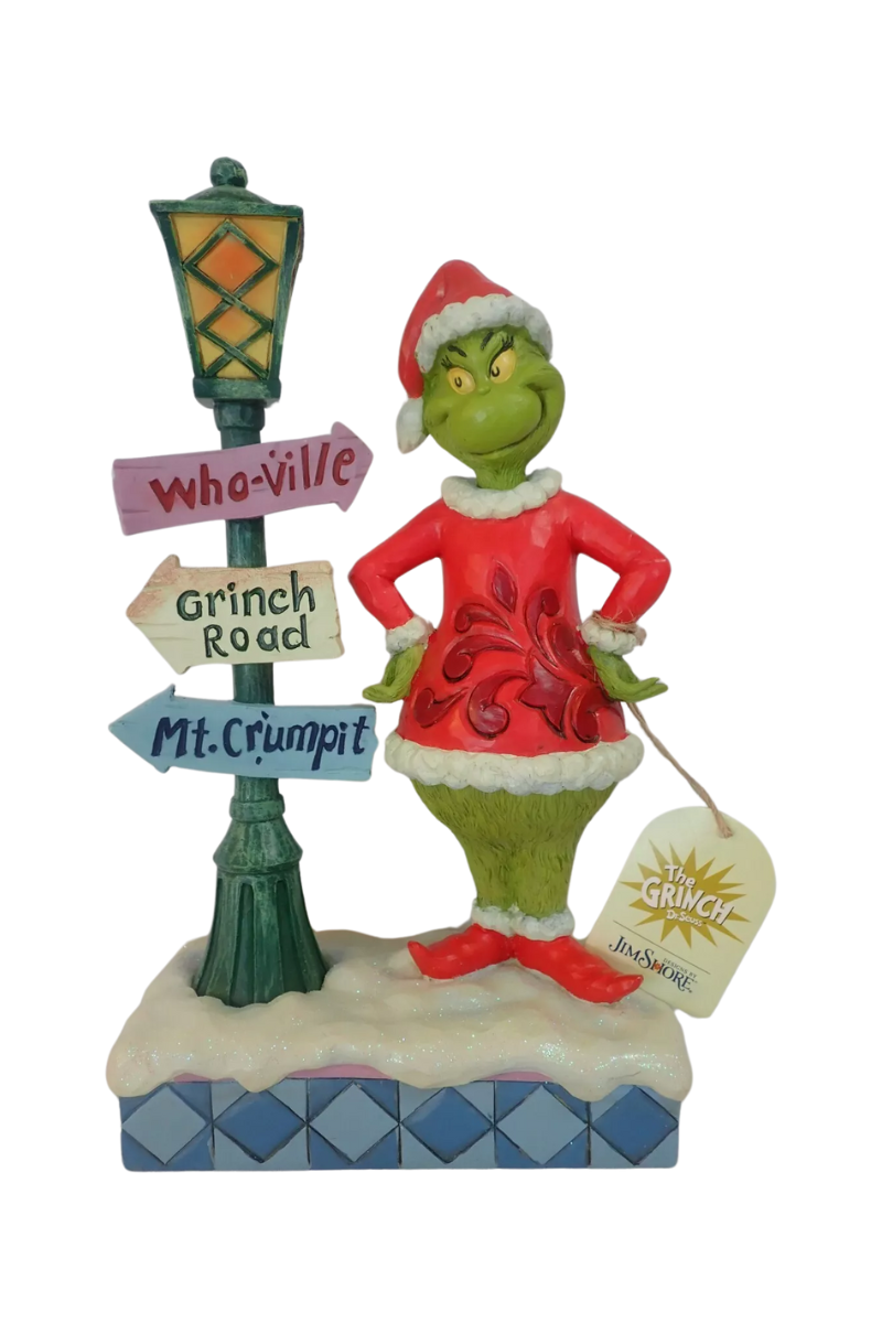 Dark Gray The Grinch by Jim Shore Standing by Street Lamp Lit Figurine, 10.24 Inch, Multicolor