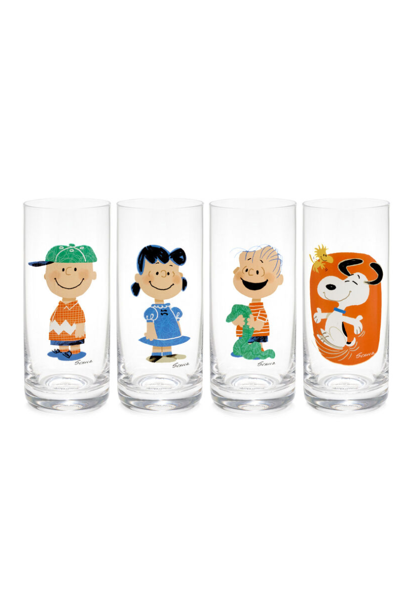 Antique White Peanuts® Snoopy and Friends Tall Drinking Glasses, Set of 4
