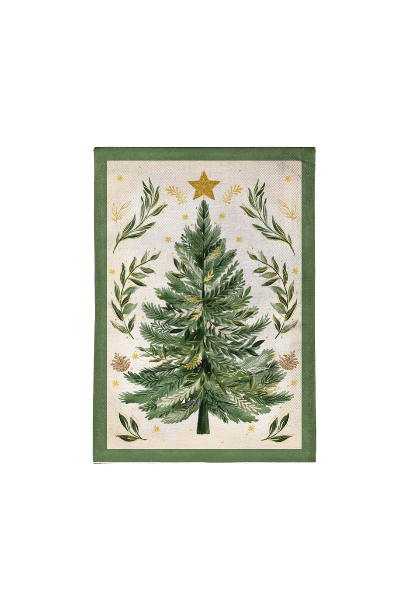 Light Gray Christmas Tree With Acorn Burlap Garden Flag