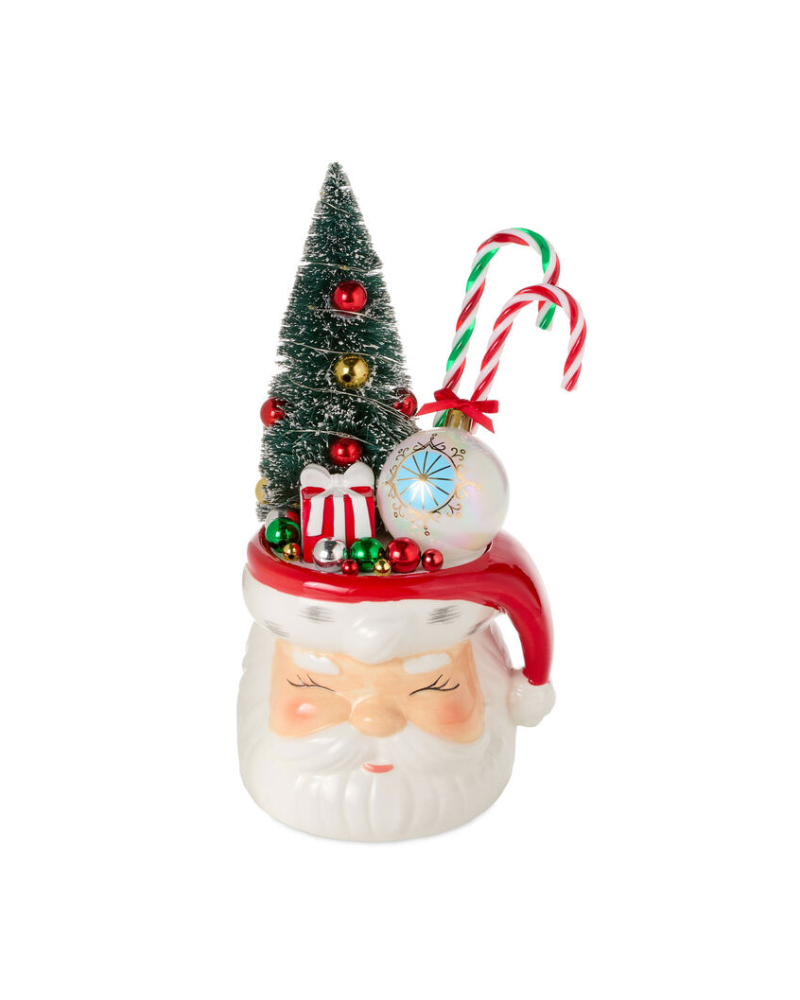 Light Gray Smiling Santa with Tree Light-Up Figurine, 11.25" H