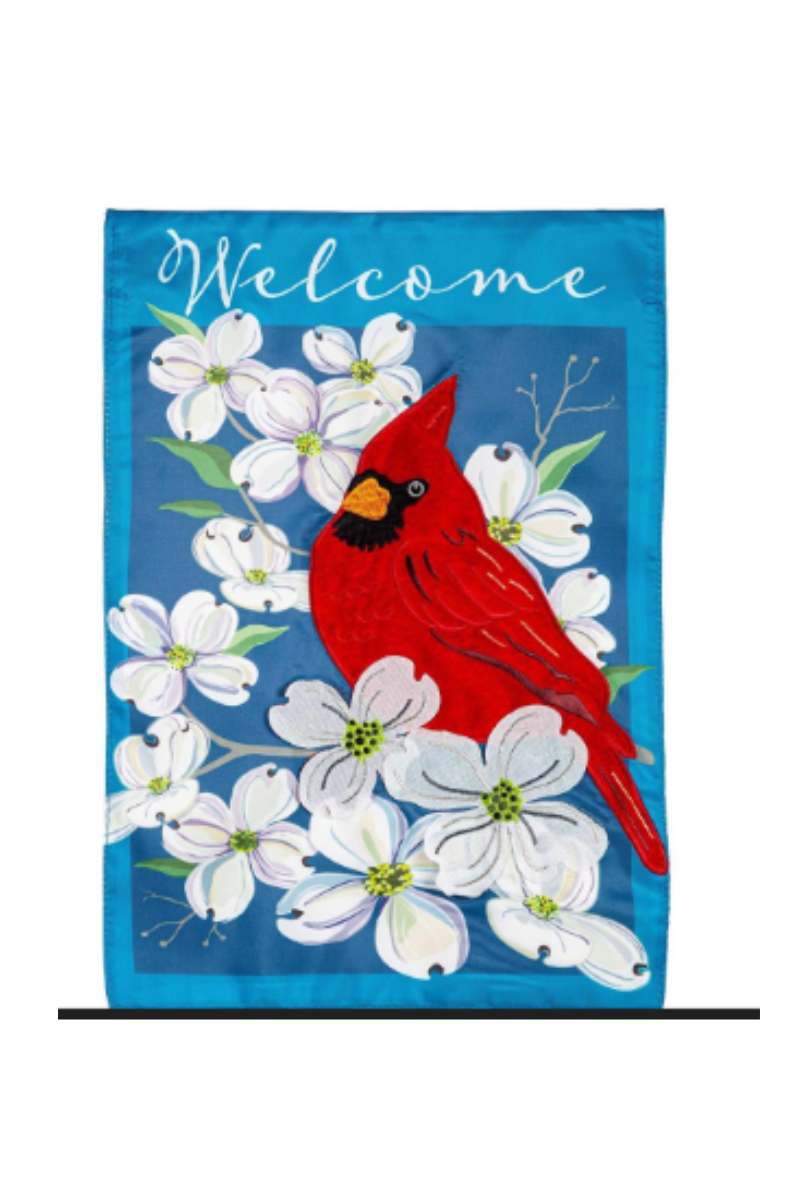 White Smoke Spring Dogwood Cardinal Applique Garden