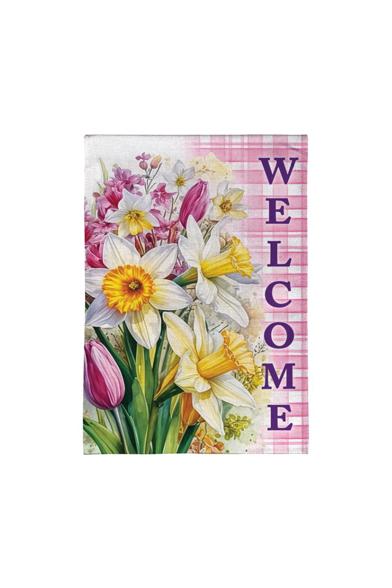 Gray Blooming Buttercups Burlap Garden Flag