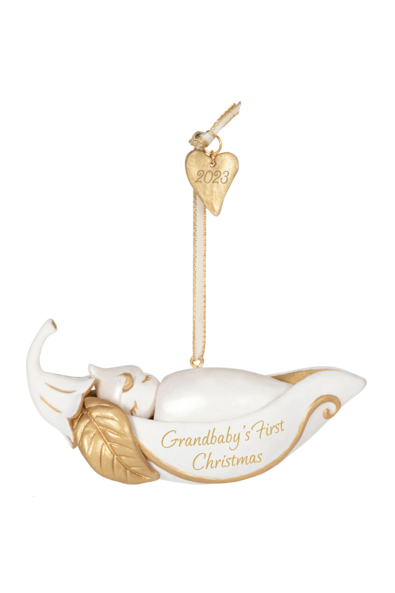 Antique White 2023 Ornament - Grandbaby's First Christmas Pea in a Pod Porcelain Ornament