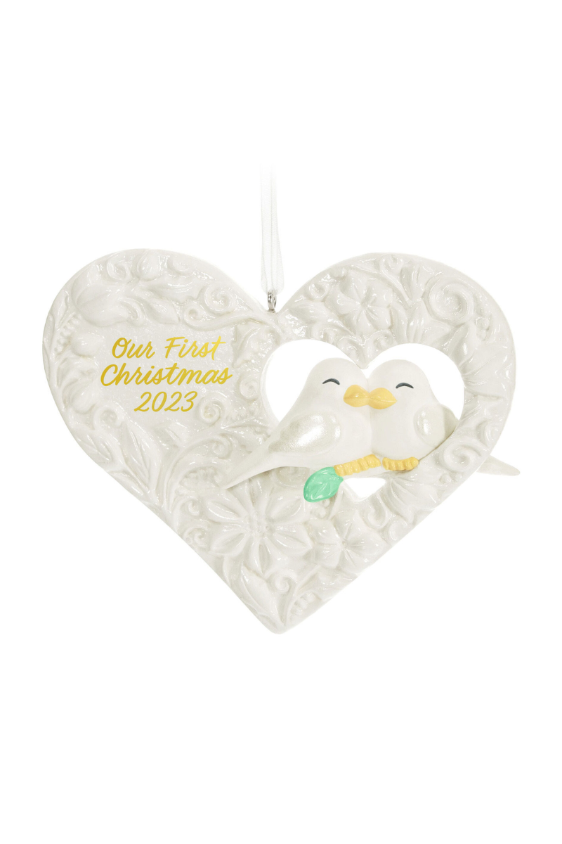Antique White 2023 Ornament - Our First Christmas Birds in Heart Porcelain Ornament