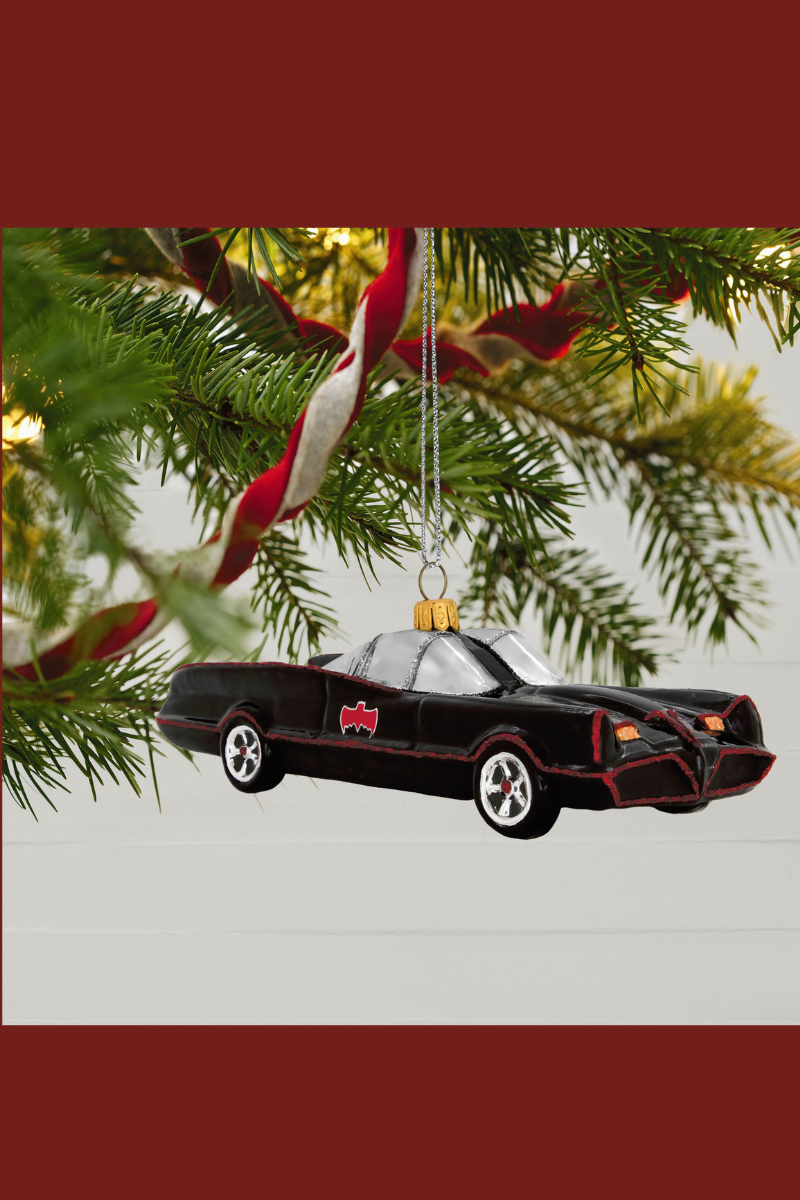 An ornament of the black and red car from Batman.