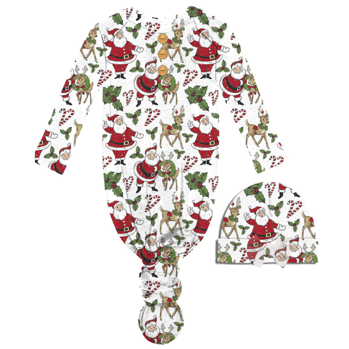 Antique White OLE SAINT NICK INFANT GOWN AND BEANIE SET