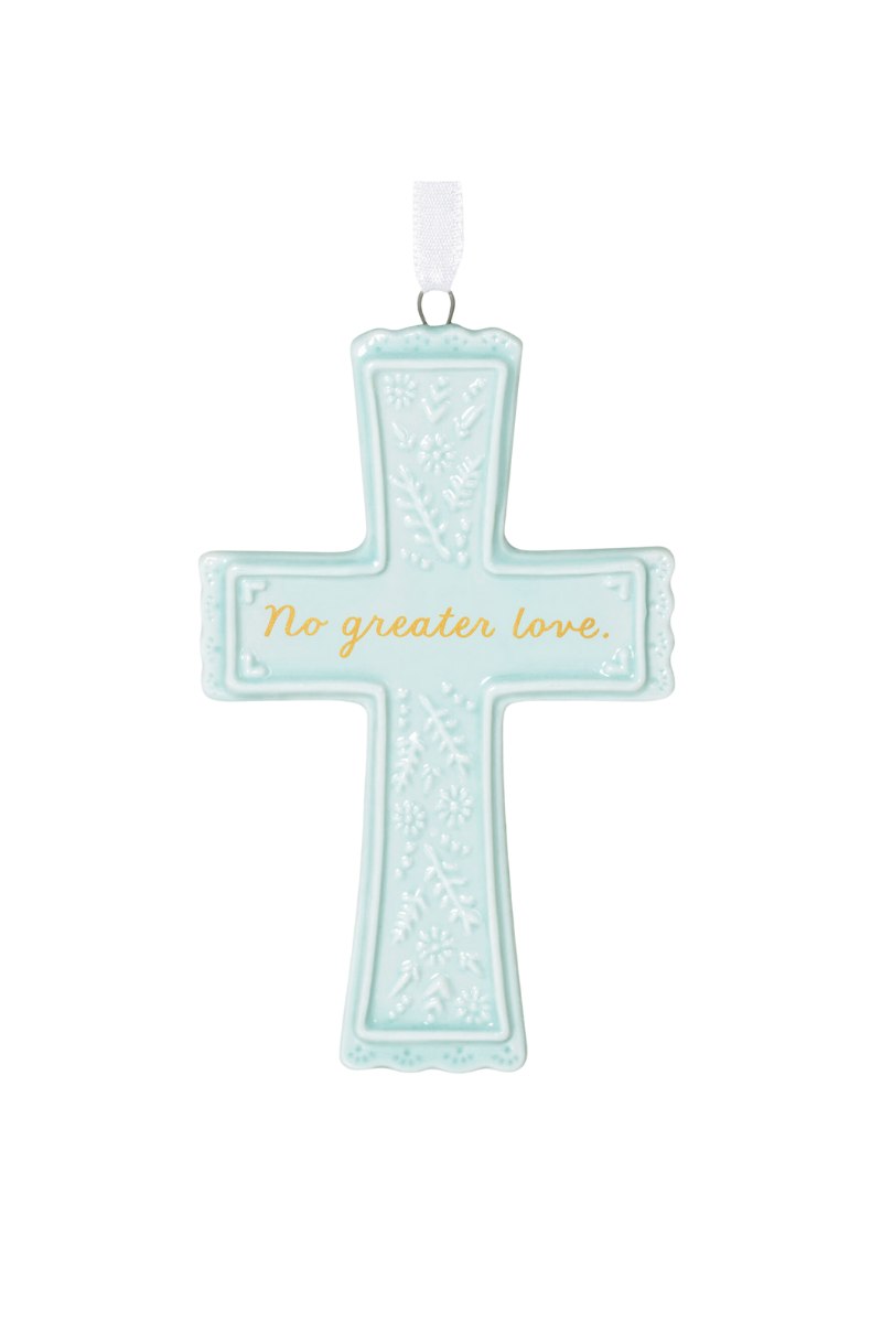 Light Gray No Greater Love Cross Porcelain Ornament