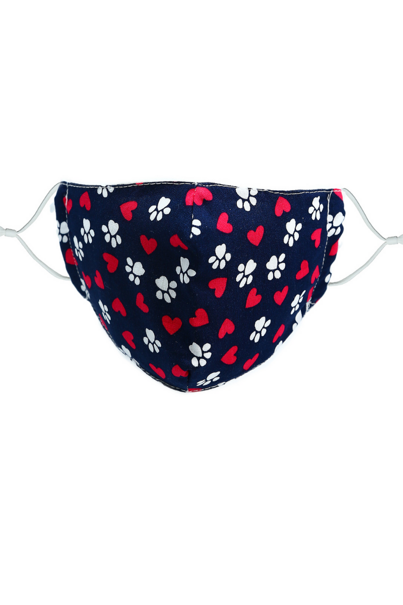 Midnight Blue Paw Prints - Kid's Reusable 100% Cotton Fabric Mask & PM 2.5 Filter Set