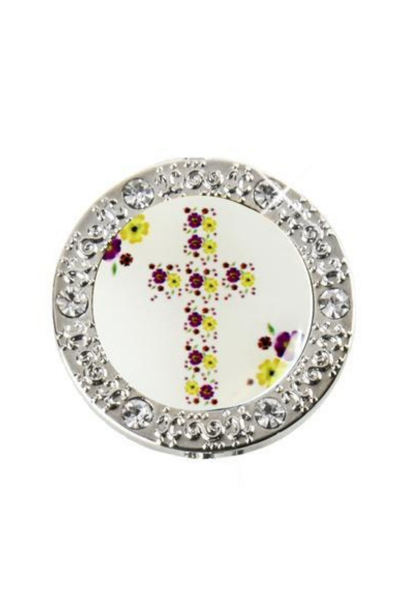 Light Gray Bling Floral Cross Finders Key Purse