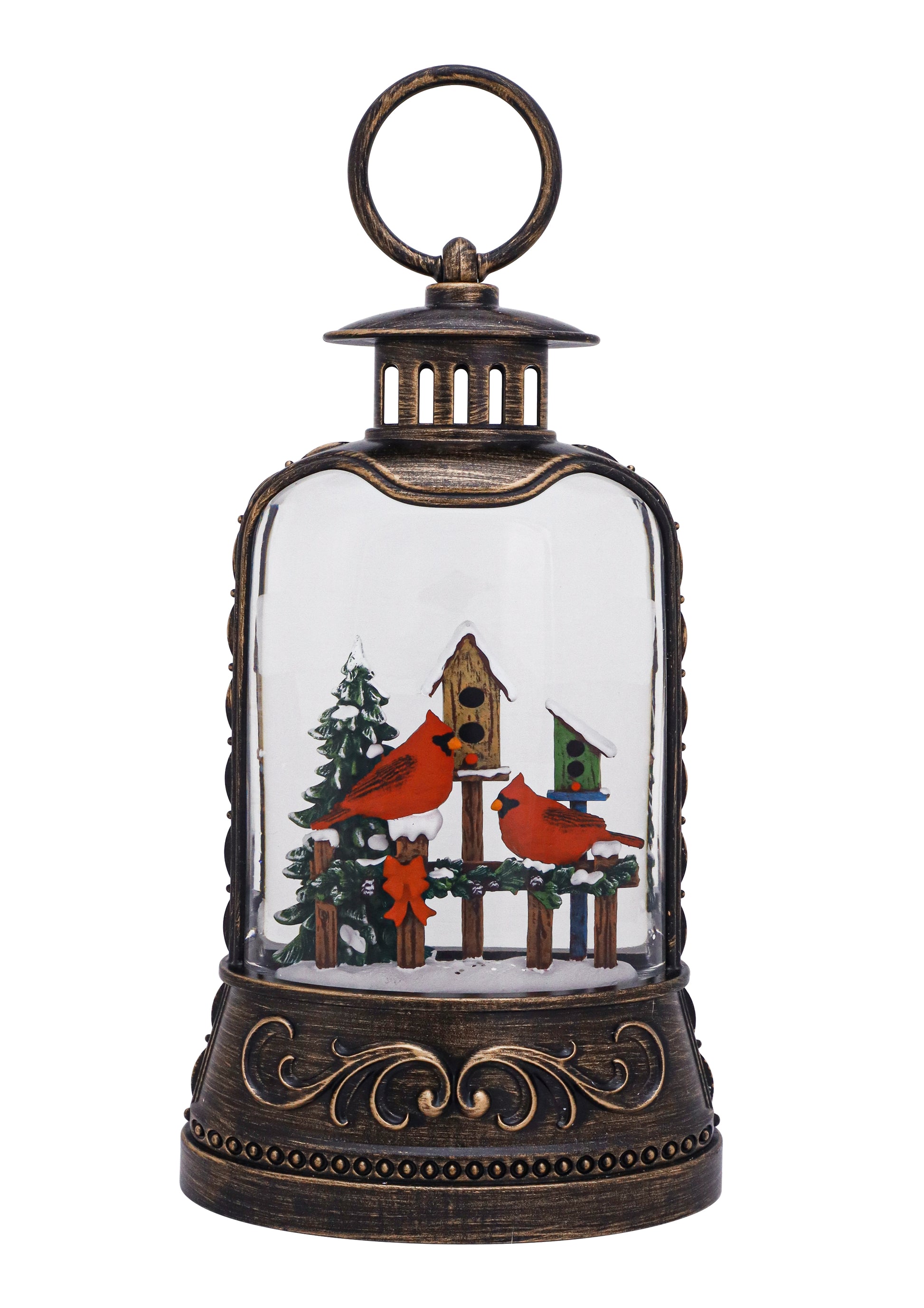 Light Gray Christmas 9.625" Cardinal Birdhouse Glitter Lantern