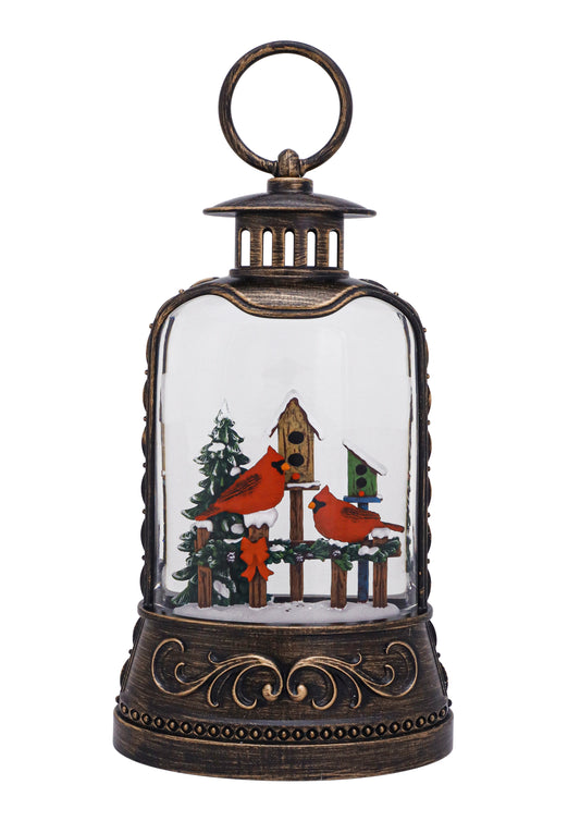 Light Gray Christmas 9.625" Cardinal Birdhouse Glitter Lantern