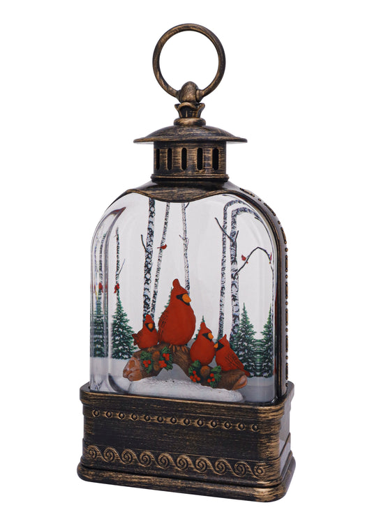 Dark Slate Gray Christmas 10.75" Cardinal Perch Wide Dome Glitter Lantern with Sublimation