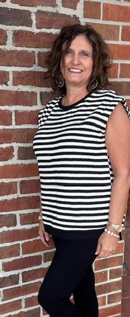 Dim Gray Sleeveless Black and White Sweater