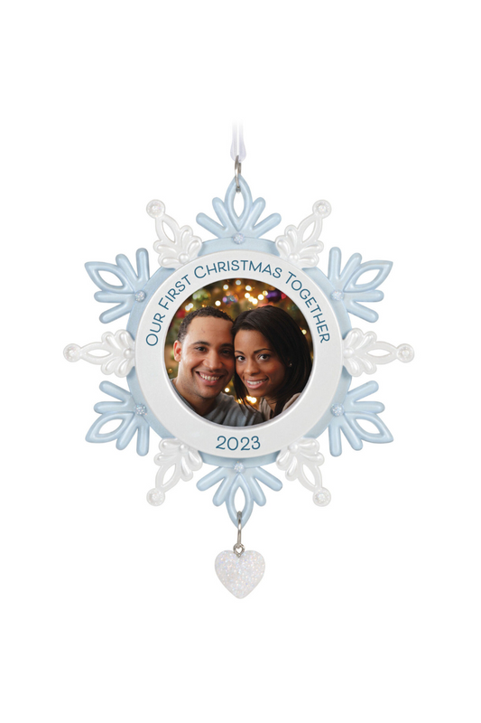 Light Gray 2023 Ornament - Our First Christmas Together Snowflake Photo Frame Ornament