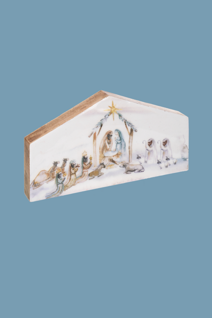 Light Slate Gray Watercolor Nativity Scene Block