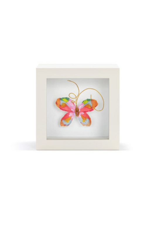 Light Gray Pink Multi Butterfly Shadow Box - 4in
