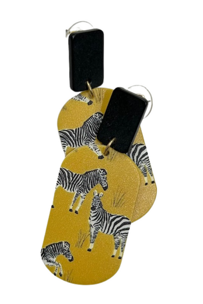 Dark Goldenrod Earrings-Light Gold and Black Zebra