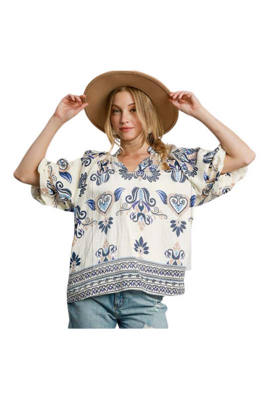 Gray UMGEE Navy Bubble Top