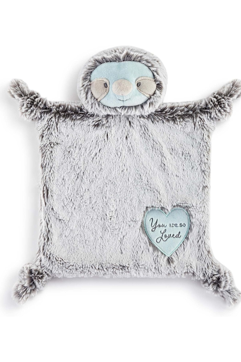Sloth Loved Blue and Grey Luxurious Children's Plush Activity Blankie