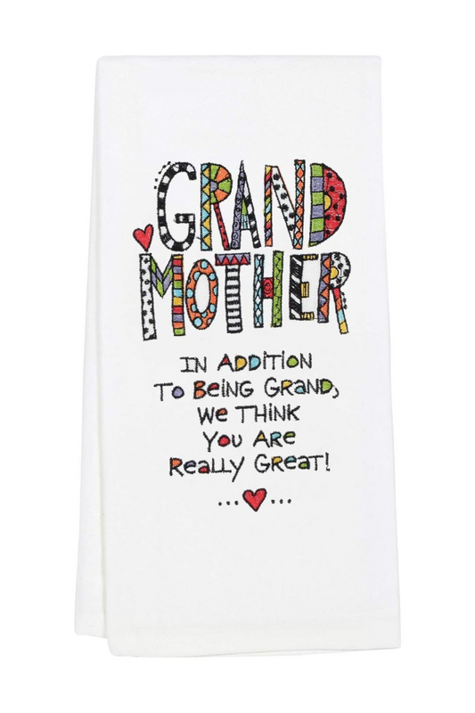 White Smoke Grandmother Embroidered Dish Cloth Tea Towel