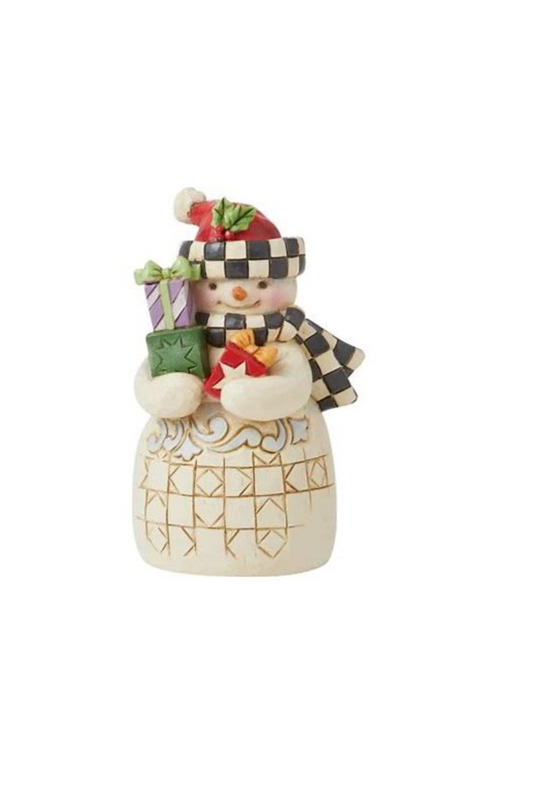 Light Gray Jim Shore - Mini Snowman with Checkered Hat