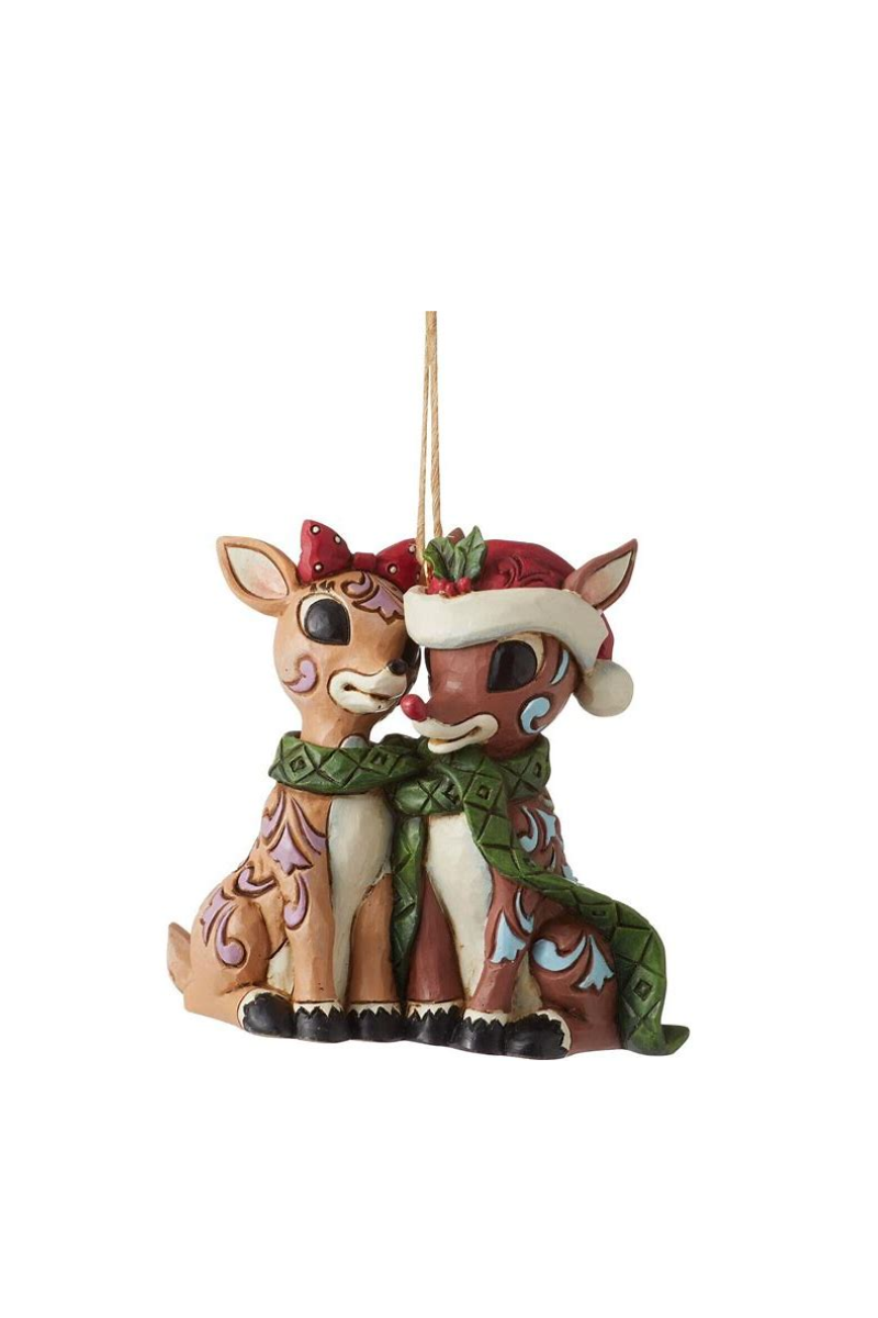 Dark Olive Green Jim Shore Rudolph And Clarice Christmas Reindeer Ornament