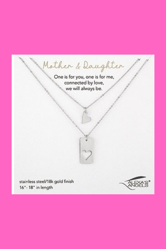 Mother/Daughter Necklace-Silver Tone