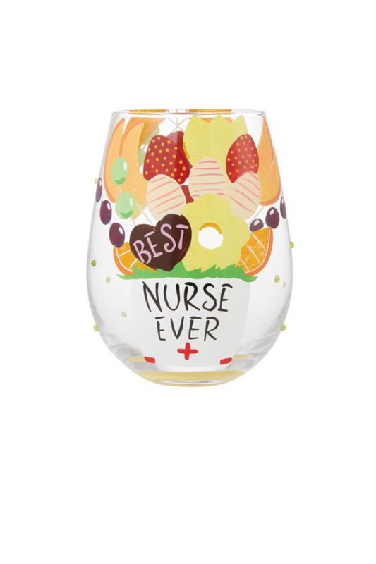 Antique White Lolita "Best Nurse Ever" 20oz. Stemless Wine Glass