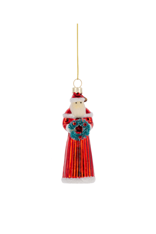 Firebrick Folk Art Santa w/Wreath Ornament